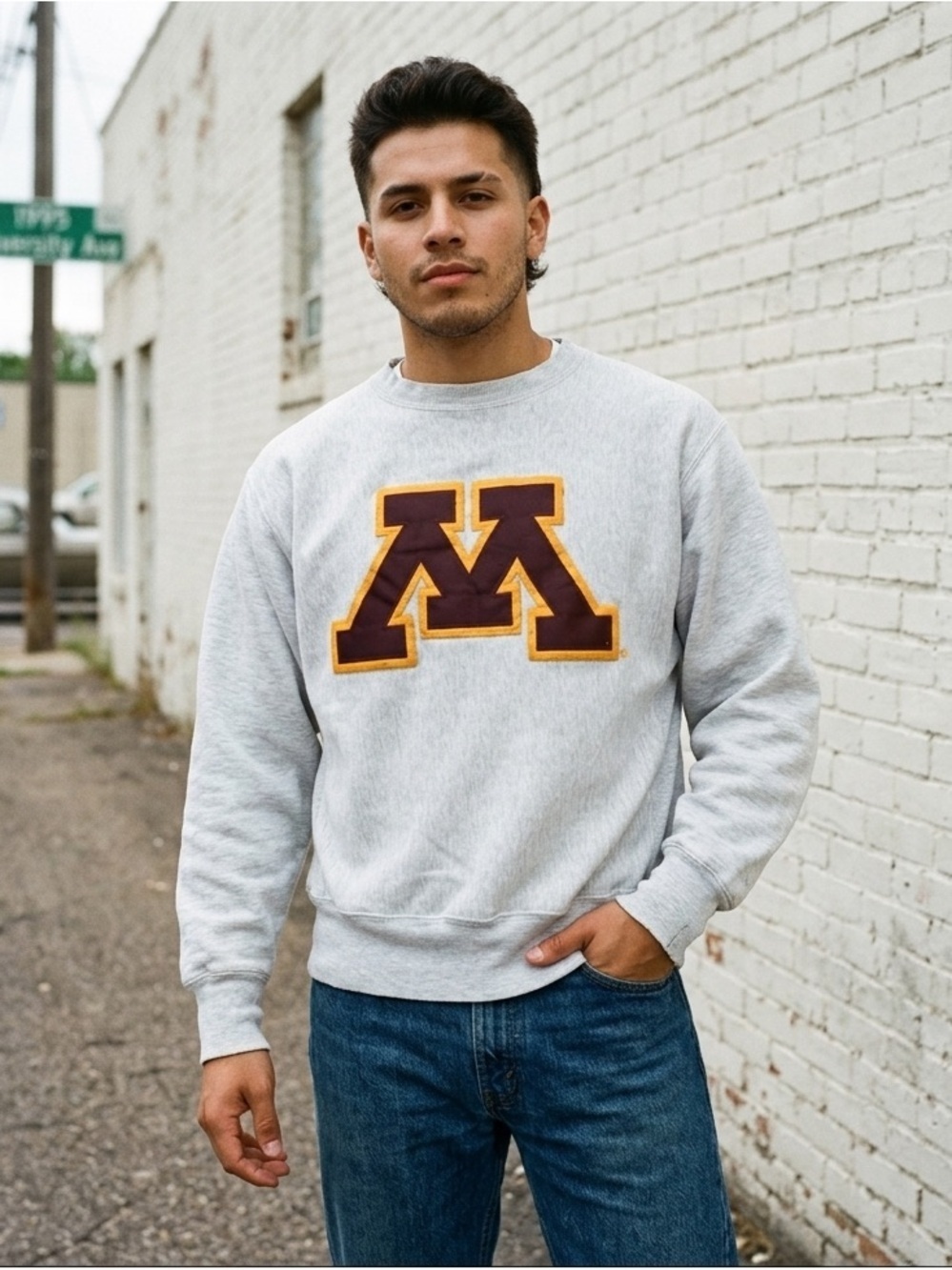 Vintage 90s University of Minnesota 'M' Signature Reverse Weave Sz S FLAWS